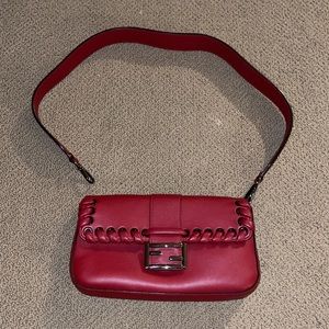 Fendi red whipstitch weave baguette. Authentic!